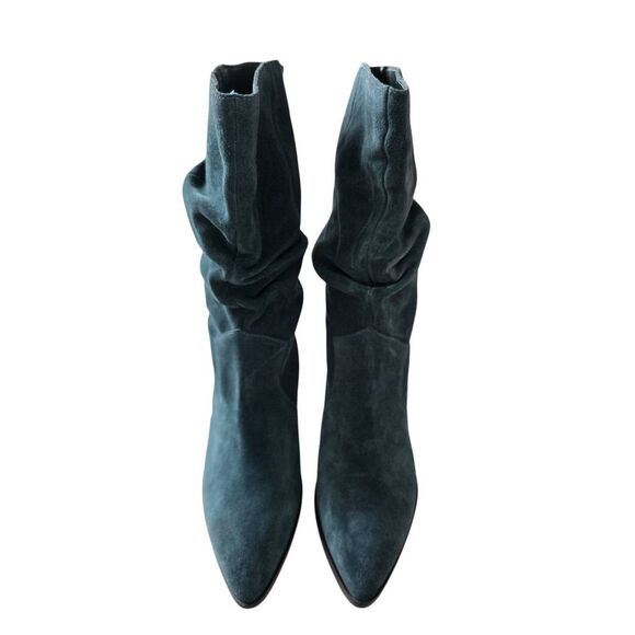 Vince Camuto Slouchy Western Boots Size 7.5 Green Pointed Toe Block Heel Leather - Picture 6 of 9